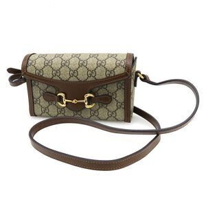 Gucci Horsebit 1955 GG Supreme Canvas Leather Crossbody Bag Tan Brown